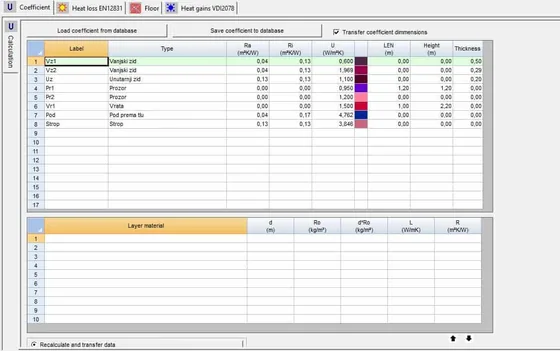 Thermal conductivity coefficients – IntegraCAD screenshot